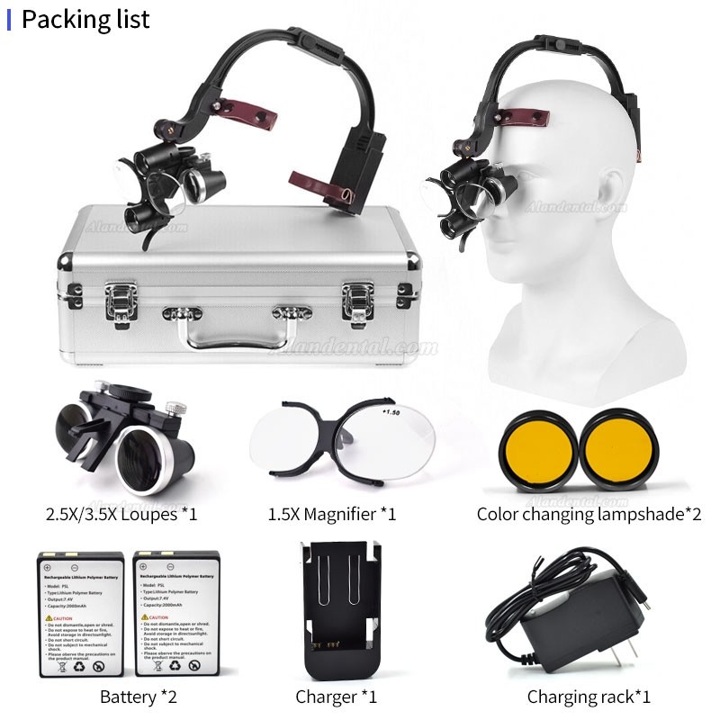 2.5/3.5X Dental Headband Binocular Loupes with 5W LED Head Light & Presbyopic Glasses